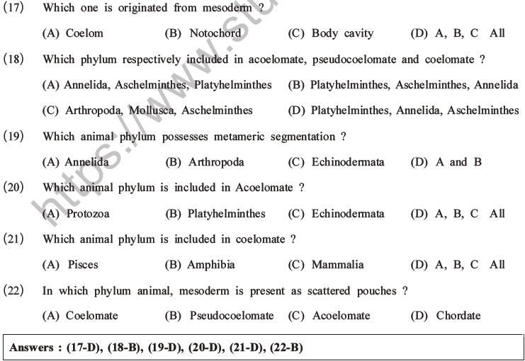 NEET Biology Classification Of Animal Kingdom MCQs Set A, Multiple ...